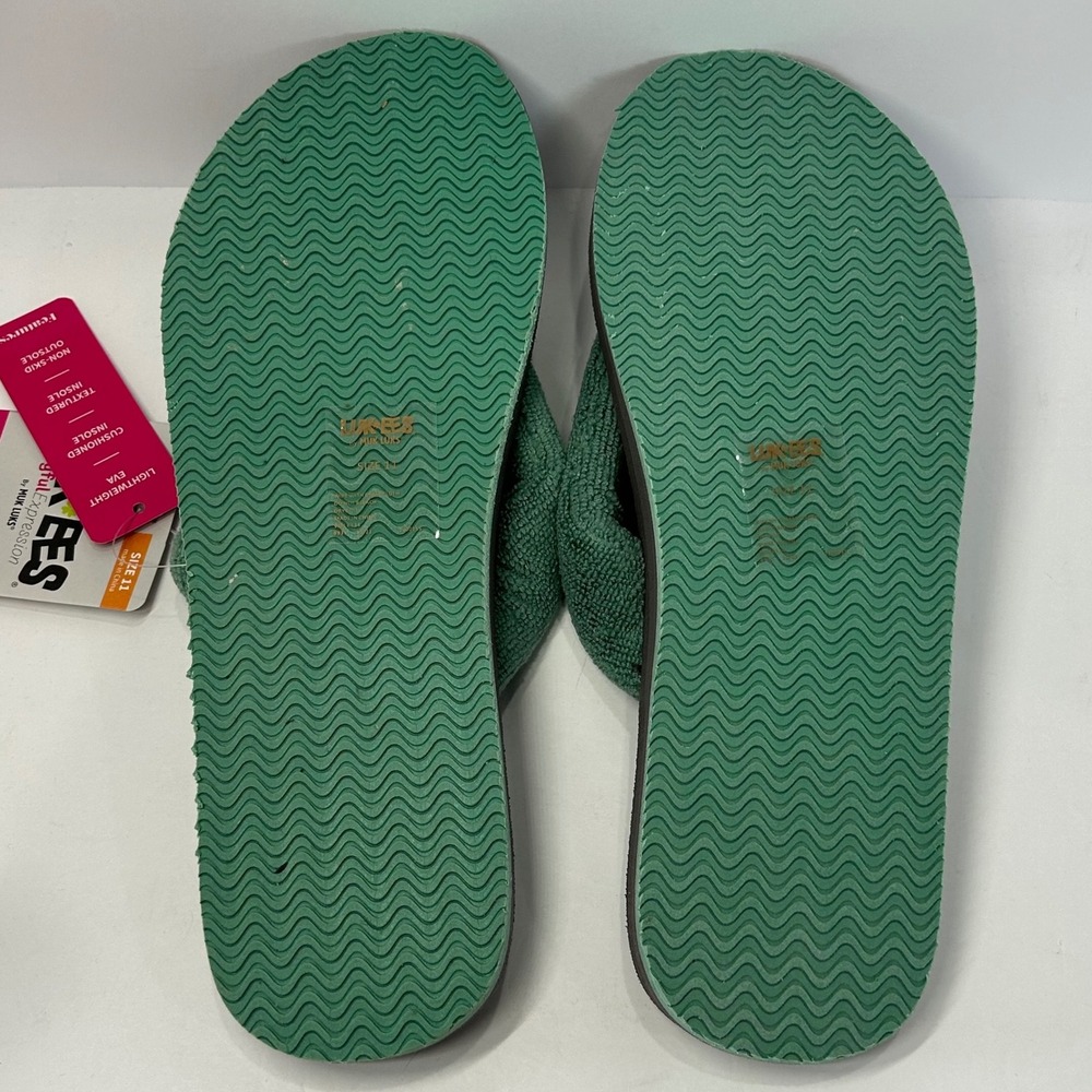 LUK-EES by MUK LUKS Joyful Expression Mint Terry Flip Flops Womens 11 New - Picture 9 of 12